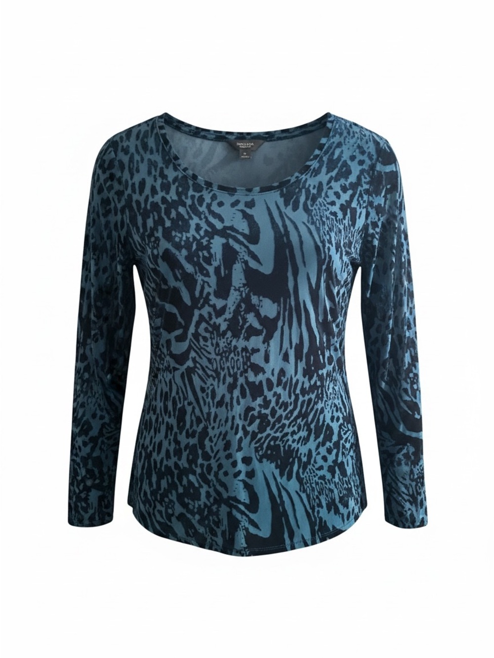 Simply Vera Vera Wang Blue Animal-Print Long Sleeve Scoop Neck Top